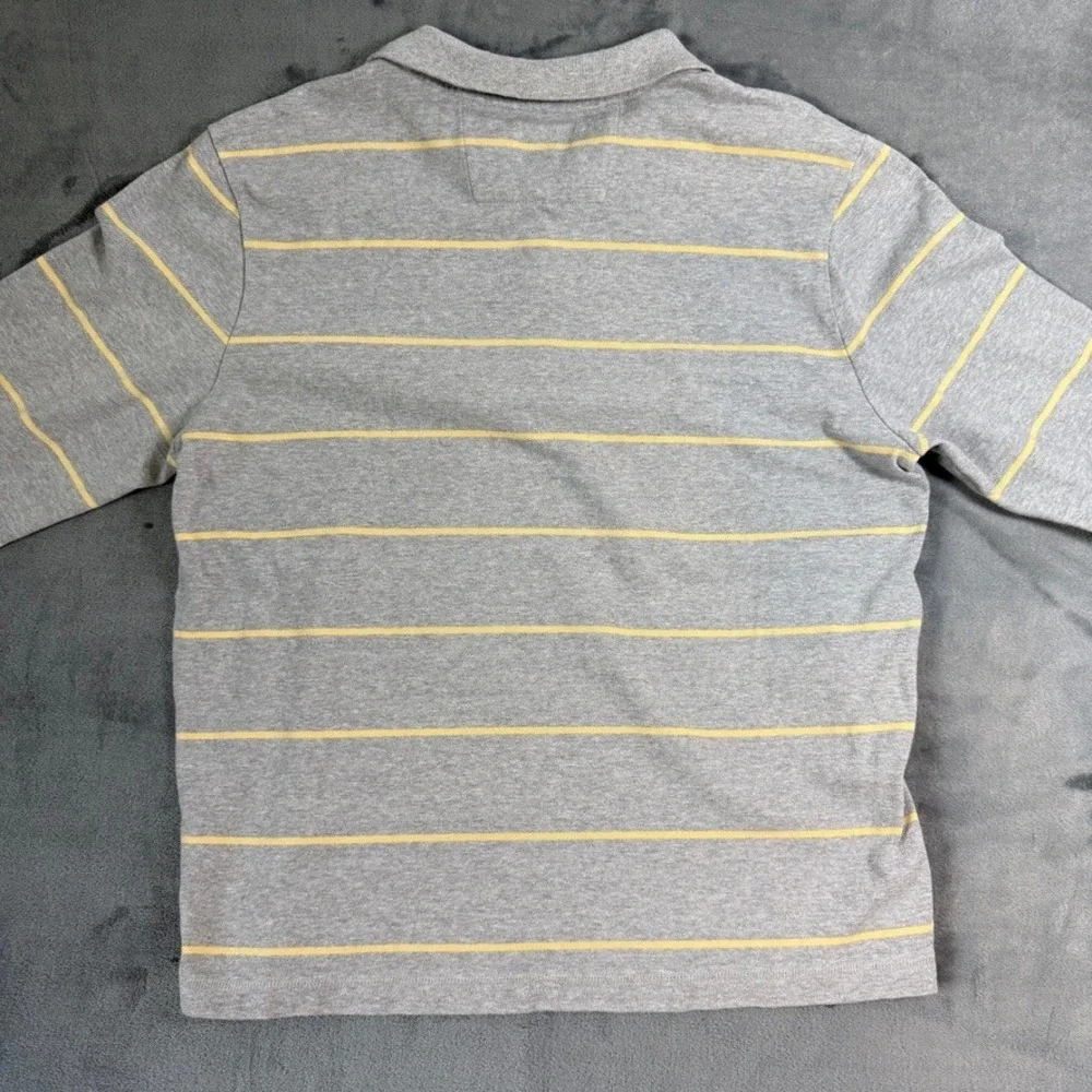 Banana Republic Mens XL Long Sleeve Polo‎ Shirt Grey Yellow Striped Jersey Knit
